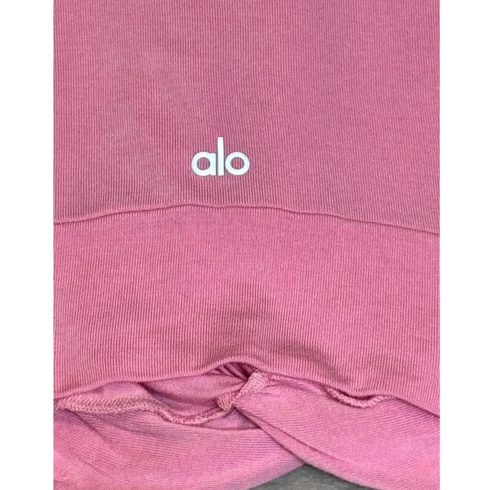 Alo Yoga Pink Ribbed Twist Front Long Sleeve Crop Top XS gorpcore